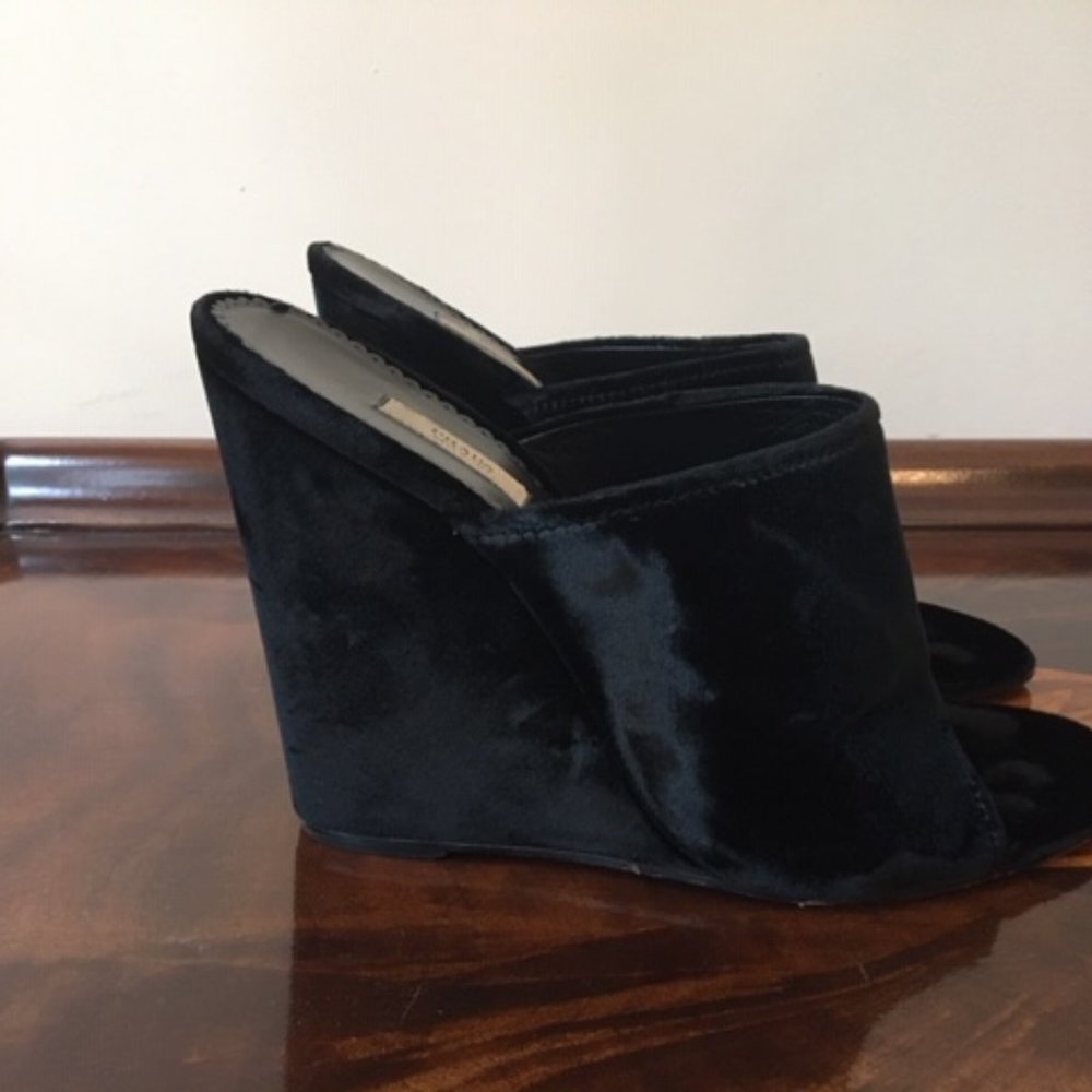 Prada Velvet Open Toe Wedge Sandals - Picture 3 of 7